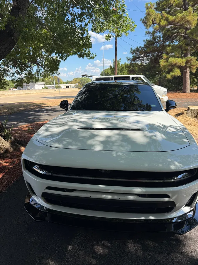 White Dodge Charger professionally detailed