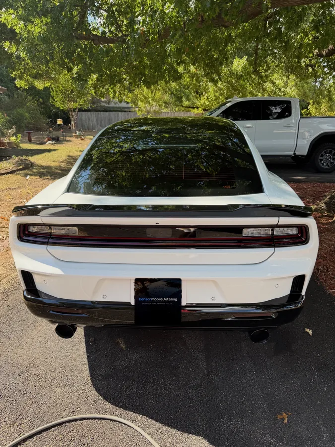 Rear finish on a white Dodge Charger